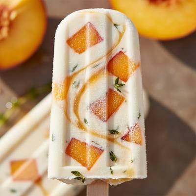 Honey-Roasted Peach & Thyme Greek Yogurt Popsicle