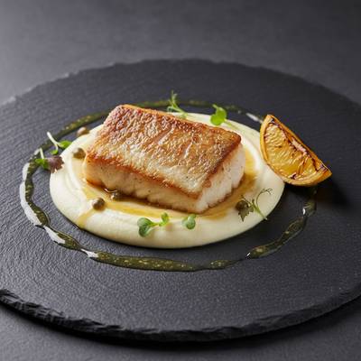 Pan-Seared Chilean Sea Bass with Lemon-Caper Beurre Blanc and Silky Roasted Garlic Cauliflower Mash