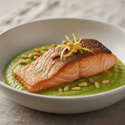 Pan-Seared Atlantic Salmon with Brown Butter Gremolata and Asparagus Velouté