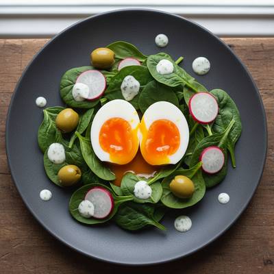 Garden Spinach Niçoise with Jammy Eggs and Herbed Buttermilk Emulsion