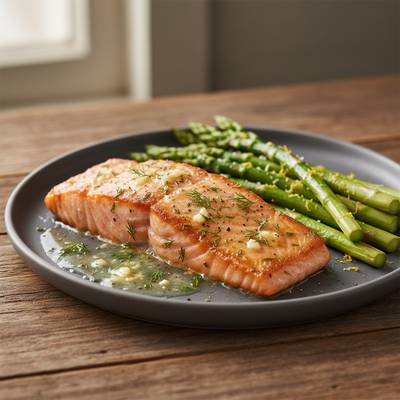 Pan-Seared Garlic Butter Salmon with Lemon-Zest Asparagus