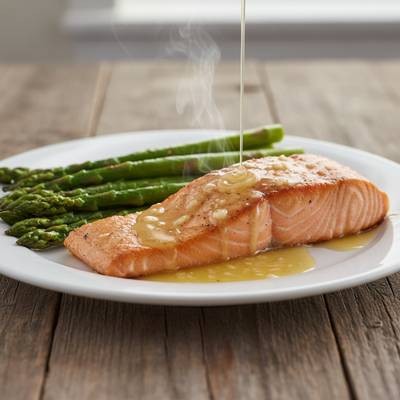 Garlic Butter Pan-Seared Salmon with Zesty Asparagus