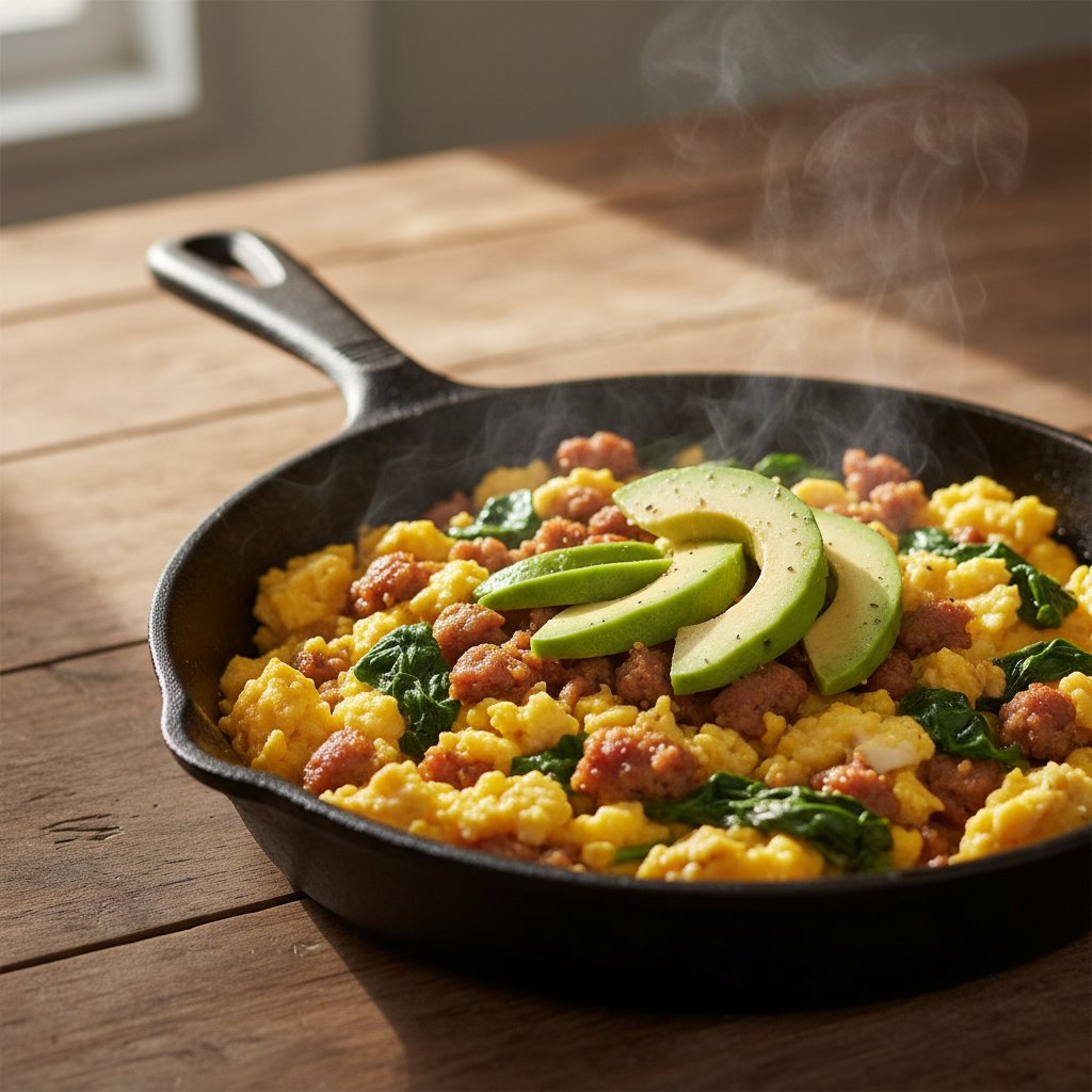 Savory Skillet Sausage and Spinach Scramble
