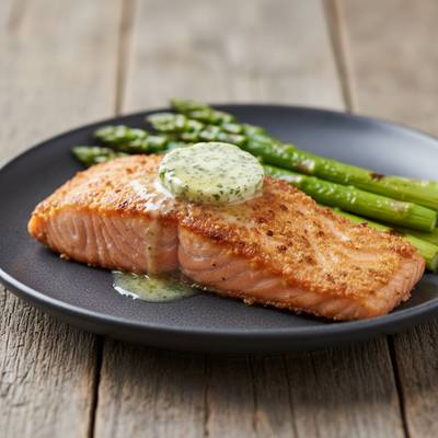 Pan-Seared Butter Salmon with Garlic Roasted Asparagus