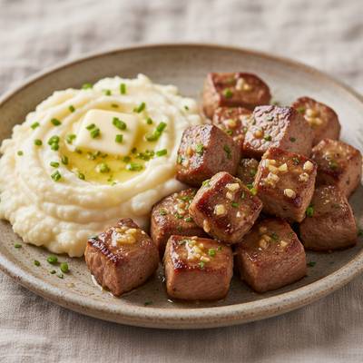 Garlic Butter Steak Bites with Creamy Cauliflower Mash