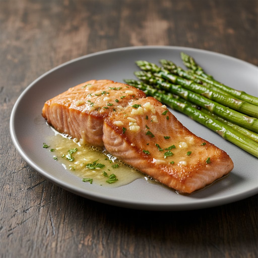 Pan-Seared Lemon Garlic Butter Salmon with Roasted Asparagus