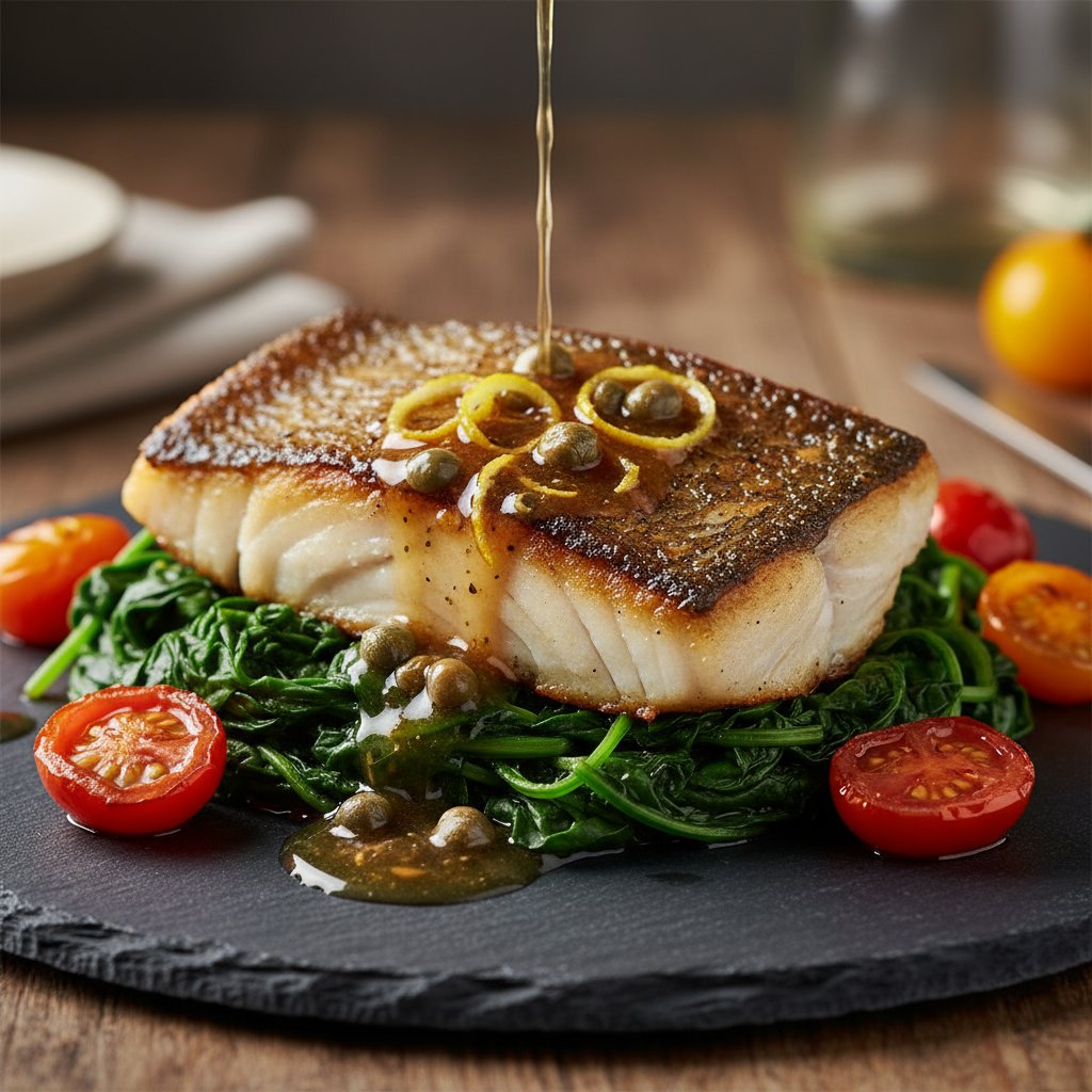 Pan-Roasted Chilean Sea Bass with Lemon-Caper Brown Butter