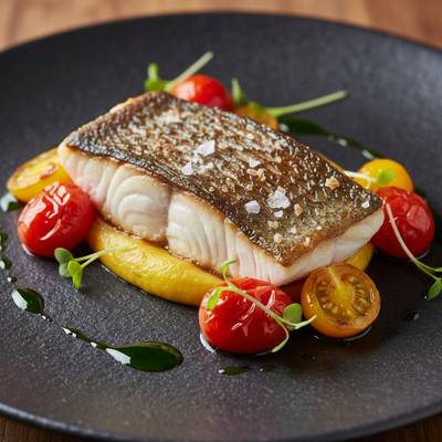 Saffron-Infused Arctic Char with Caramelized Fennel and Blistered Heirloom Tomatoes