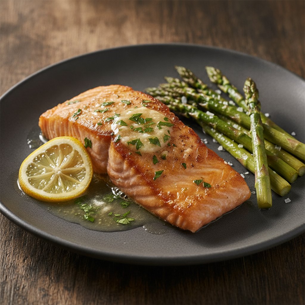 Pan-Seared Lemon Garlic Salmon with Charred Asparagus