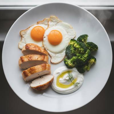 Citrus-Thyme Seared Chicken and Crisp-Laced Eggs with Whipped Garlic Crema