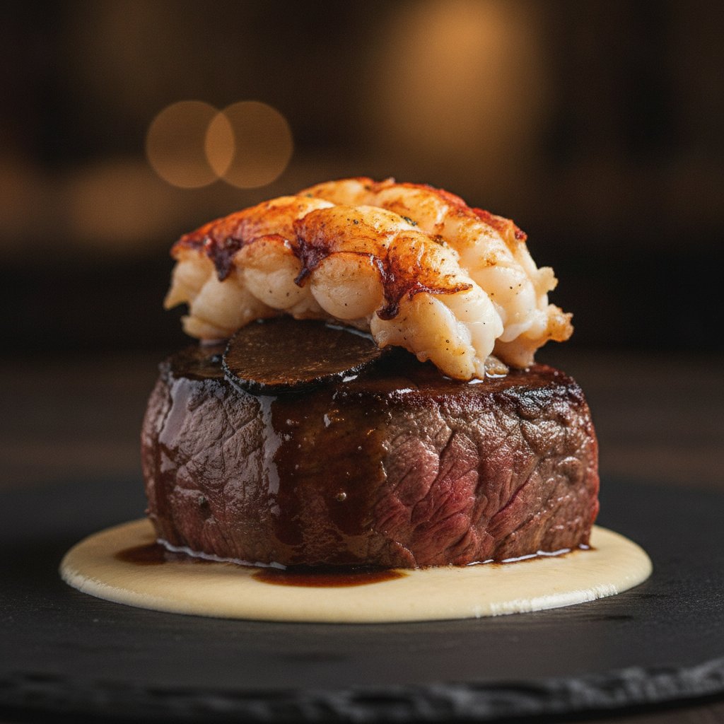 Truffle-Glazed Wagyu A5 Filet with Butter-Poached Maine Lobster & Bone Marrow Emulsion