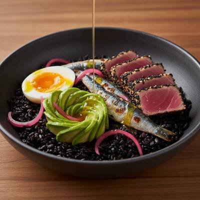 Mediterranean Seared Ahi and Charred Sardine Power Bowl
