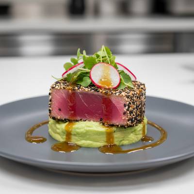 Miso-Ginger Seared Ahi Tuna Salad Stack