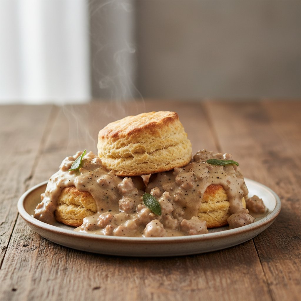 Skillet Buttermilk Biscuits with Sage Sausage Gravy